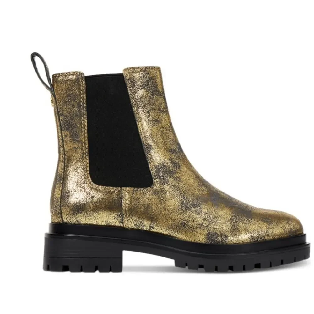 Ralph Lauren Womens Corinne Leather Distressed Metallic Booties Size 7.5 - Picture 3 of 11